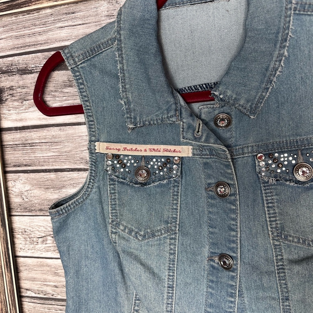UpCycled Recycled Handmade Reworked Vintage AC DC Rock n Roll Denim Vest Gypsy - Picture 4 of 5